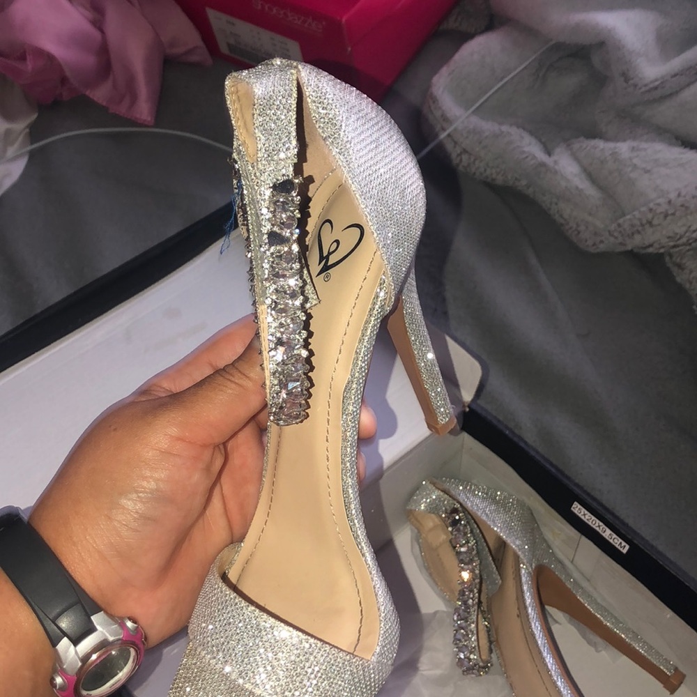 Ankle strap silver heels